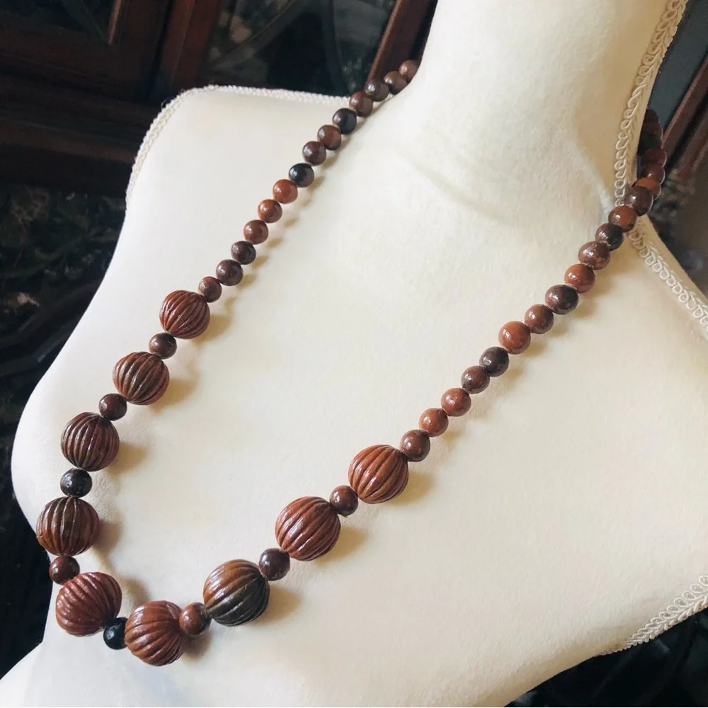 Handmade brown buri nut beaded necklace